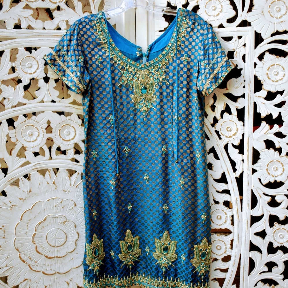 Vintage East Indian embellished brocade tunic dres